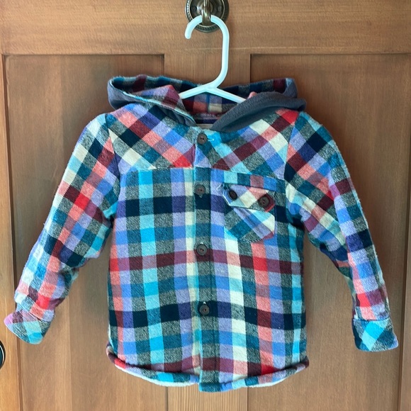 Loucy Miel fuzzy lined flannel with grey hood. Sz 18-36 months - Picture 1 of 4